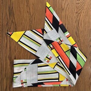 VTG 70s 80s Geometric Scarf Bold Color Block Print Head Neck Wrap Retro Mod